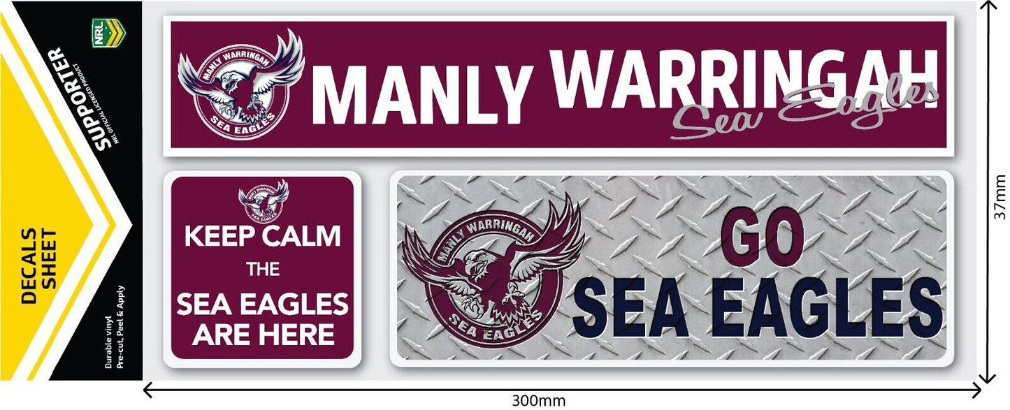 NRL Car Window Decal Set - 3 Stickers - Manly Sea Eagles - 280mm