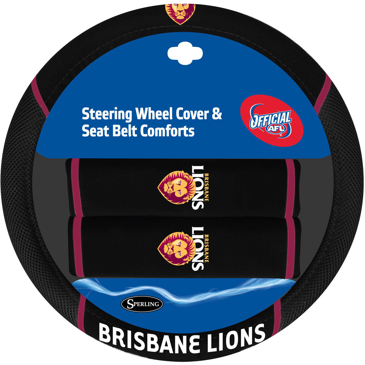 AFL Steering Wheel Cover - Seat Belt Covers - Brisbane Lions - Universal Fit