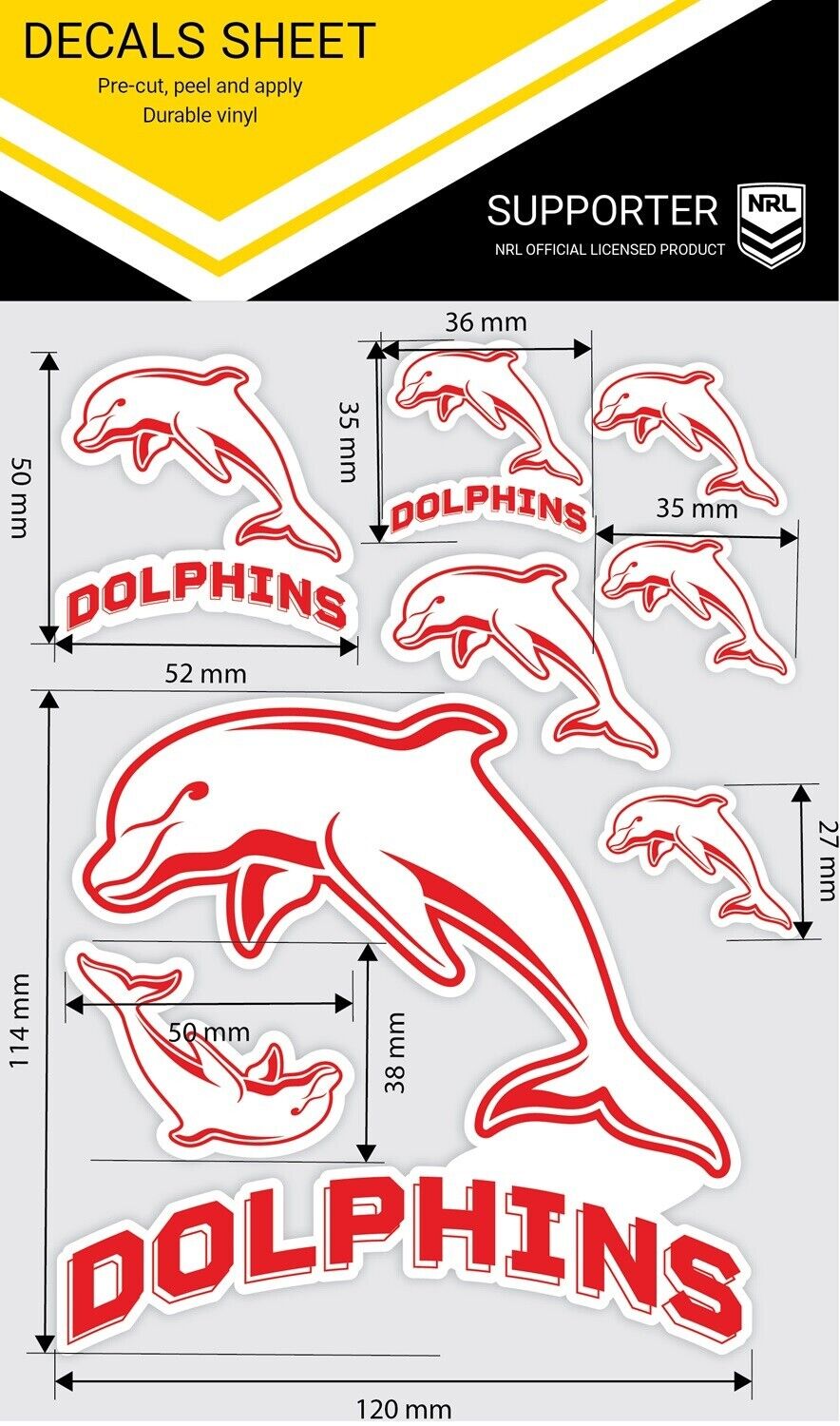 NRL Logo Decal Sheet - Sticker Set of 9 - Dolphins