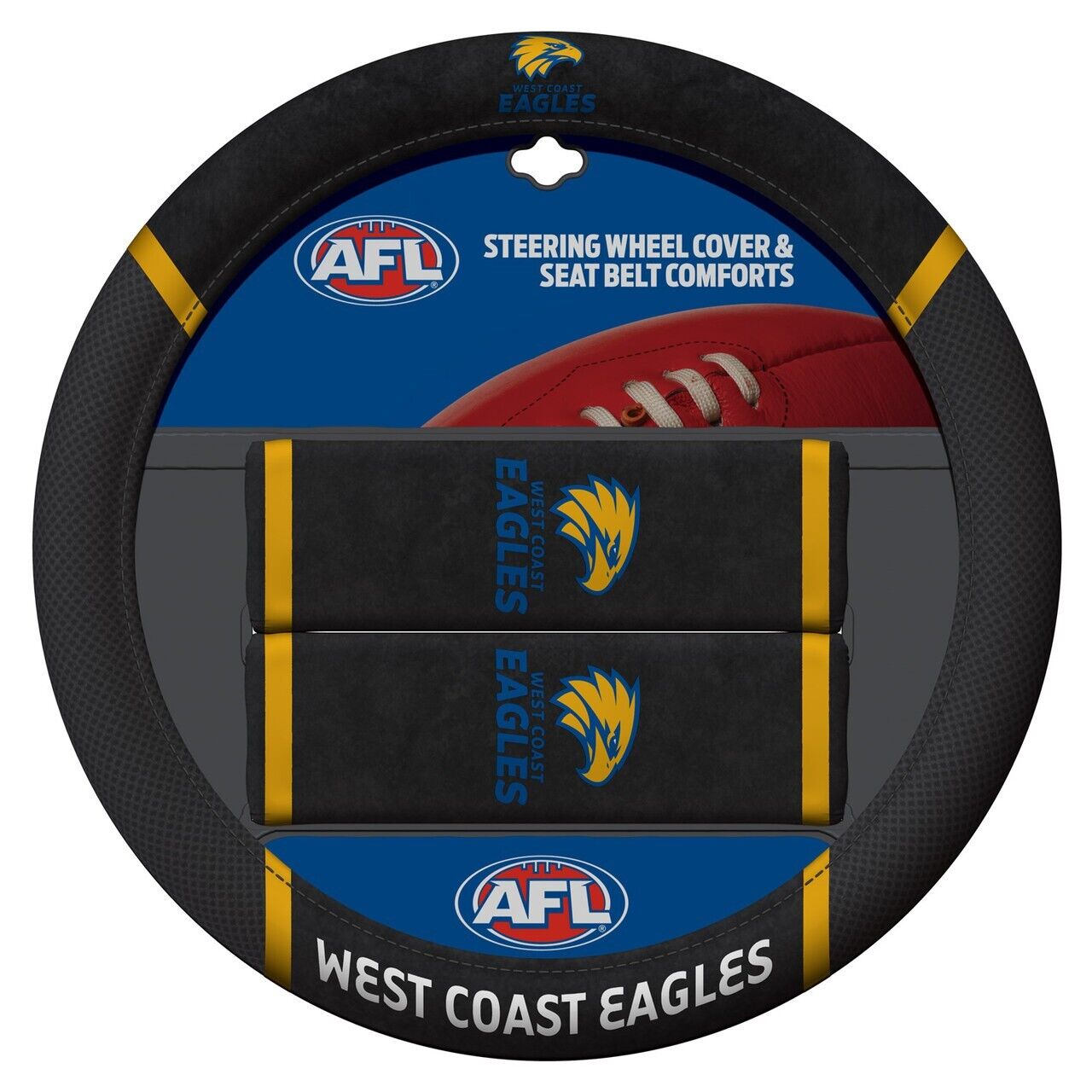 AFL Steering Wheel Cover - Seat Belt Covers - West Coast Eagles - Universal Fit