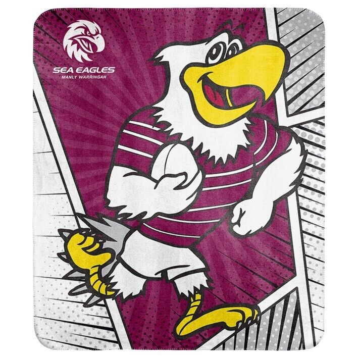 NRL Coral Mascot Blanket - Manly Sea Eagles - 150x130cm - Rugby League