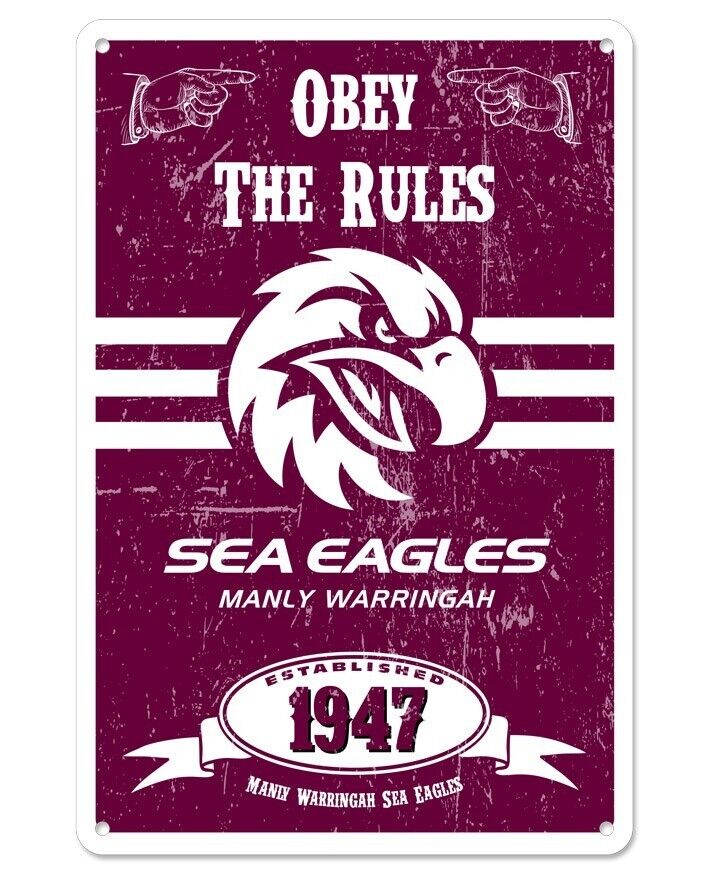 NRL Retro Supporter Tin Sign - Manly Sea Eagles - Man Cave - Heritage
