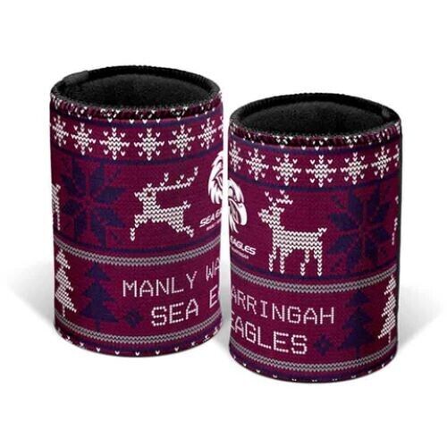 NRL Christmas Stubby Cooler - Manly Sea Eagles - Rubber Base - XMAS