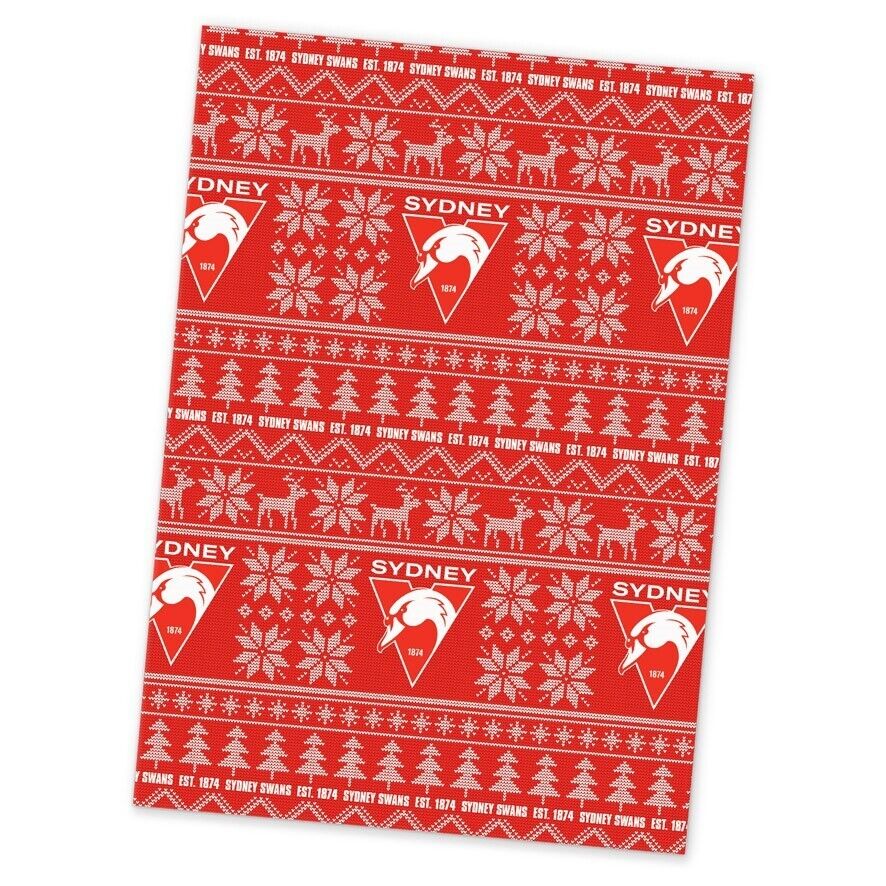 AFL Christmas Wrapping Paper - Sydney Swans - XMAS - 49cm X 69cm