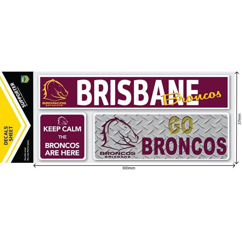 NRL Car Window Decal Set 3 Stickers Brisbane Broncos 280mm