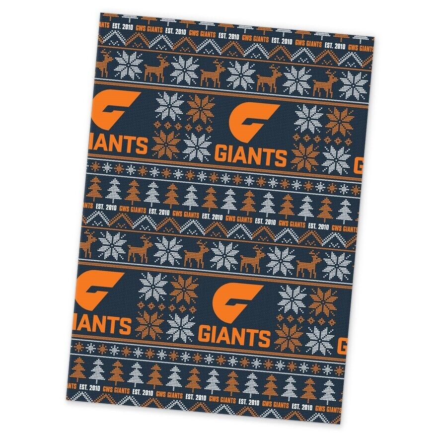 AFL Christmas Wrapping Paper - GWS Giants - XMAS - 49cm X 69cm
