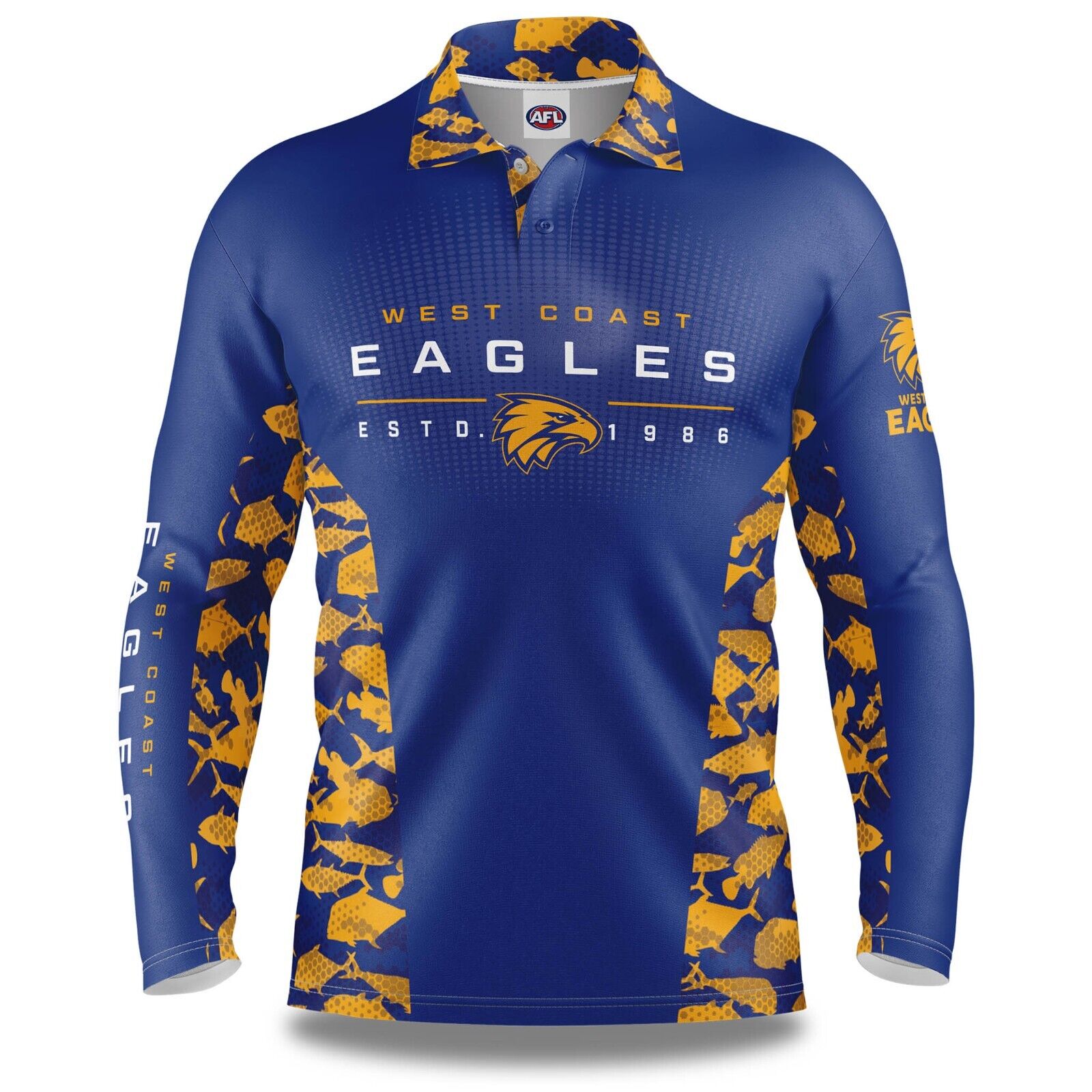 AFL Long Sleeve Reef Runner Fishing Polo Tee Shirt - West Coast Eagles