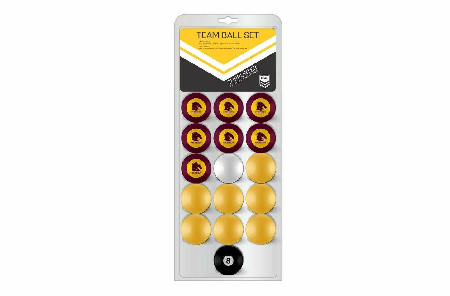 NRL Pool Snooker Billiards 16 Ball Full Set - Team VS Colour - Brisbane Broncos