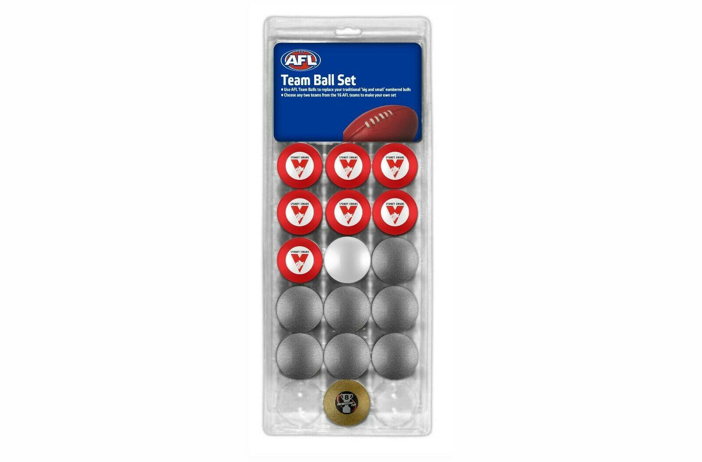 AFL Pool Snooker Billiards 16 Ball Full Set - Sydney Swans - Team Vs Colour