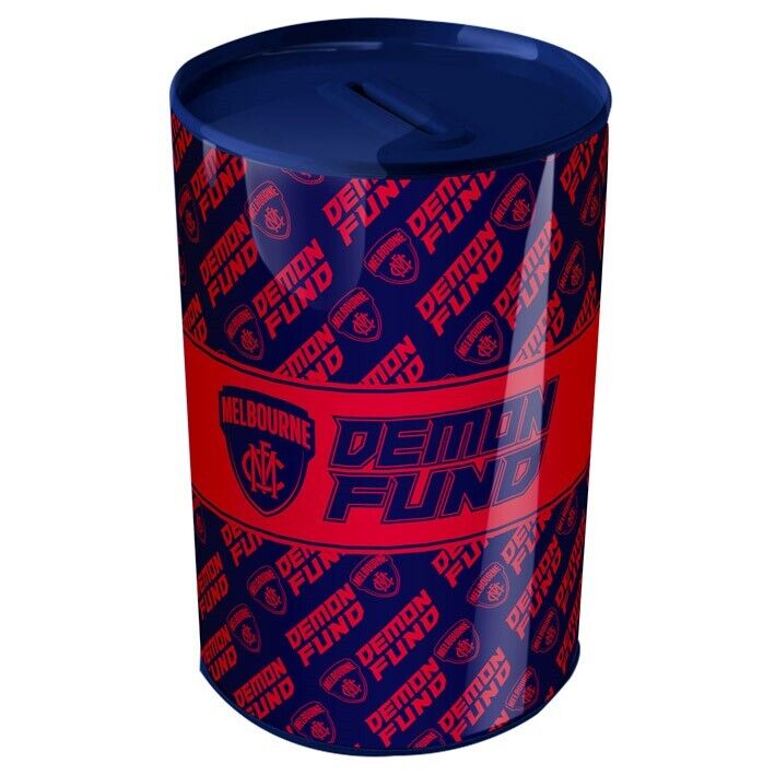 AFL Tin Money Box - Melbourne Demons - 21cm Tall x 10cm Wide