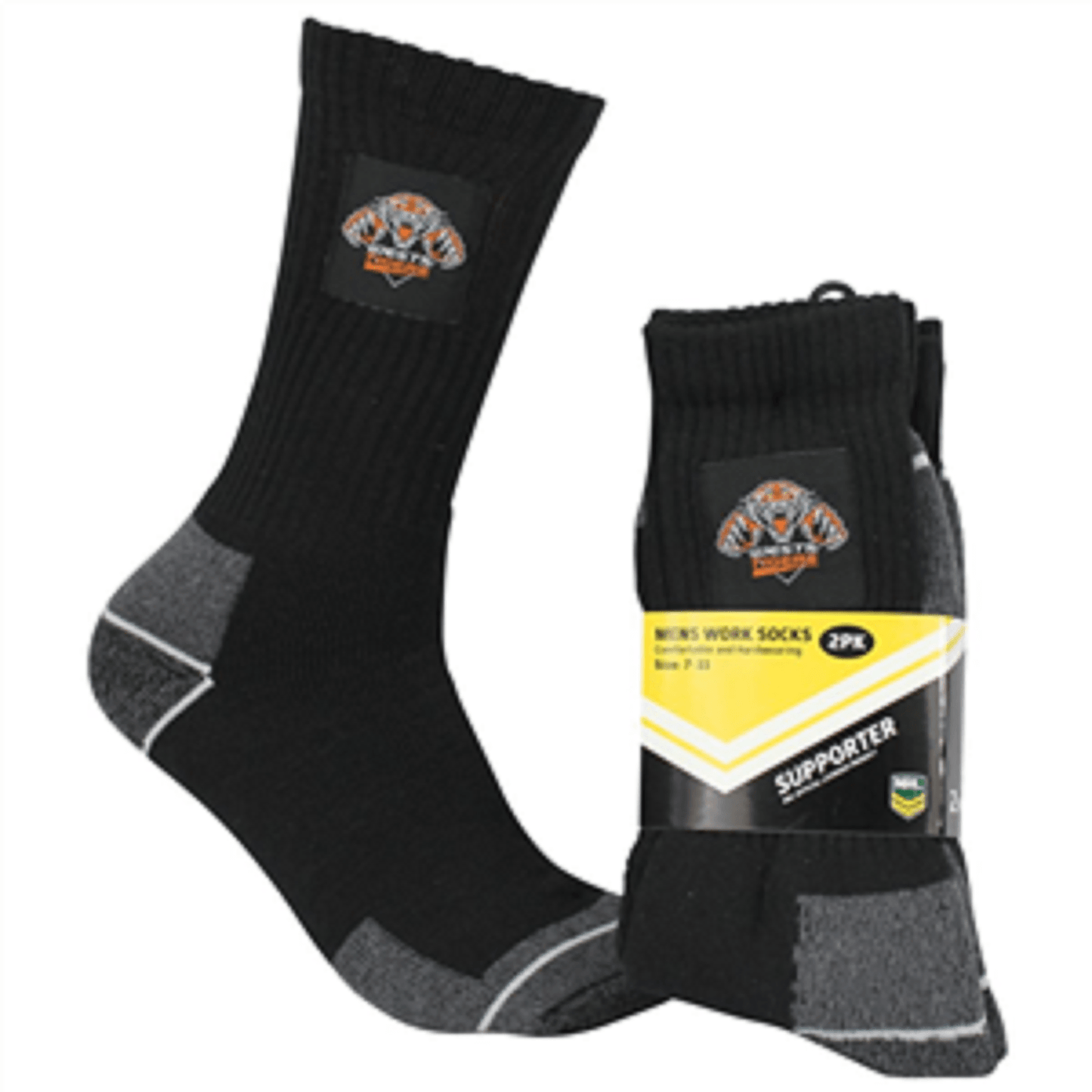 NRL Mens Work Socks Two Pack - West Tigers -