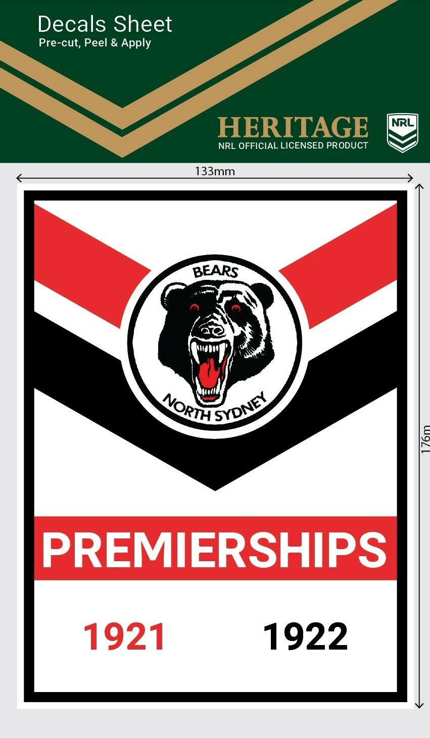 NRL Premiership History Decal - North Sydney Bears - Premier Stickers