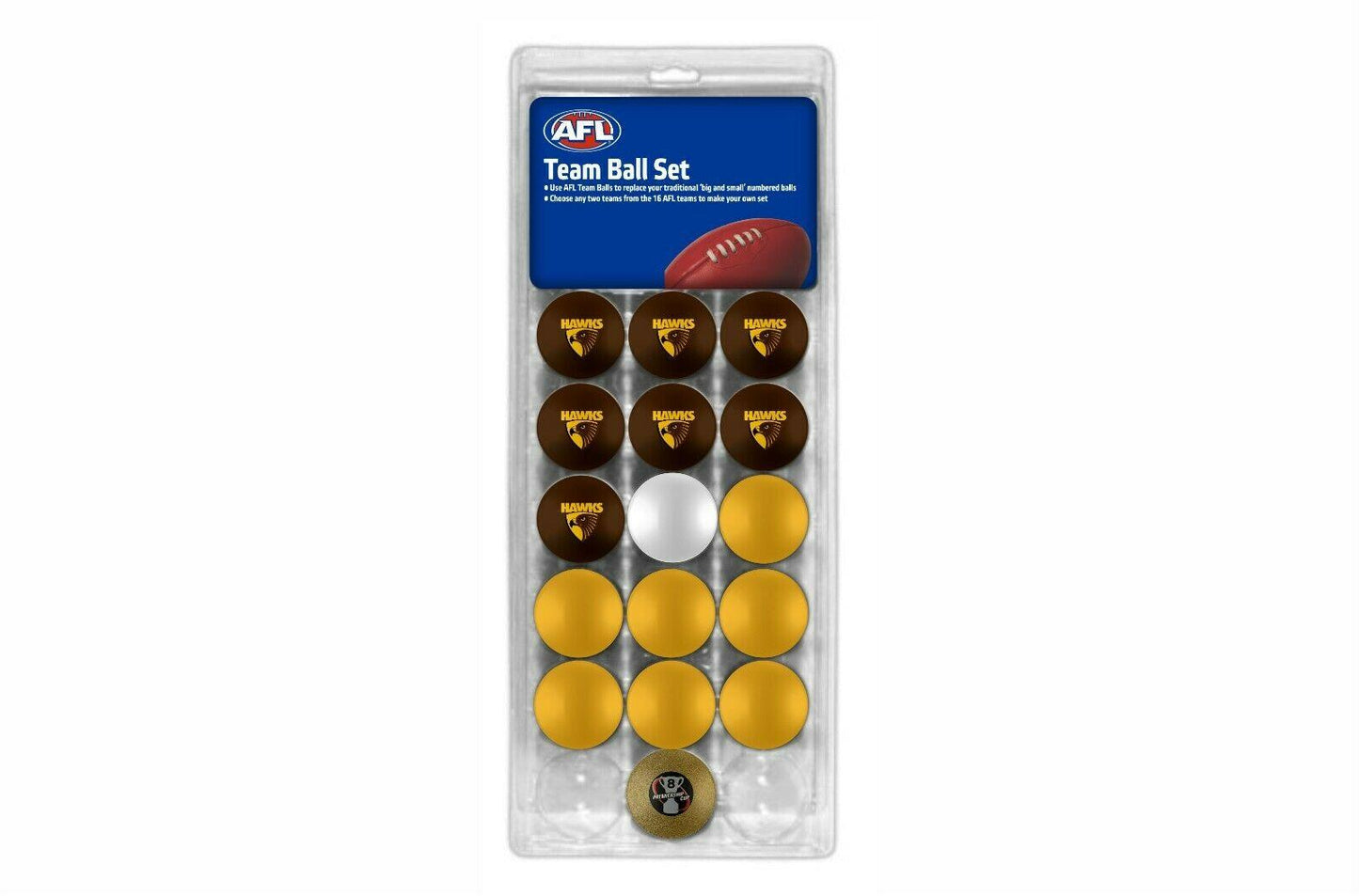 AFL Pool Snooker Billiards 16 Ball Full Set - Team Vs Colour - Hawthorn Hawks