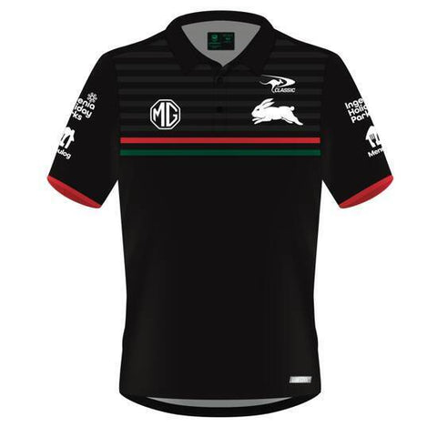 NRL 2024 Players Polo - South Sydney Rabbitohs - Black - Adult - CLASSIC