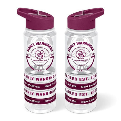 NRL Clear Tritan Drink Bottle 650ml - Manly Sea Eagles - 4 Wrist Bands