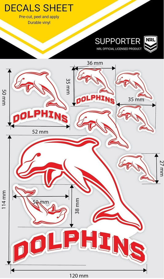 NRL Logo Decal Sheet - Sticker Set of 9 - Dolphins