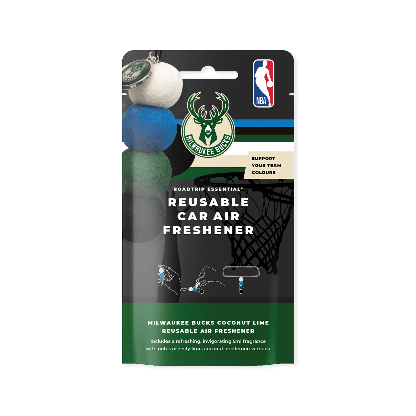 NBA Smelly Balls Set - Milwaukee Bucks - Re-useable Car Air Freshener
