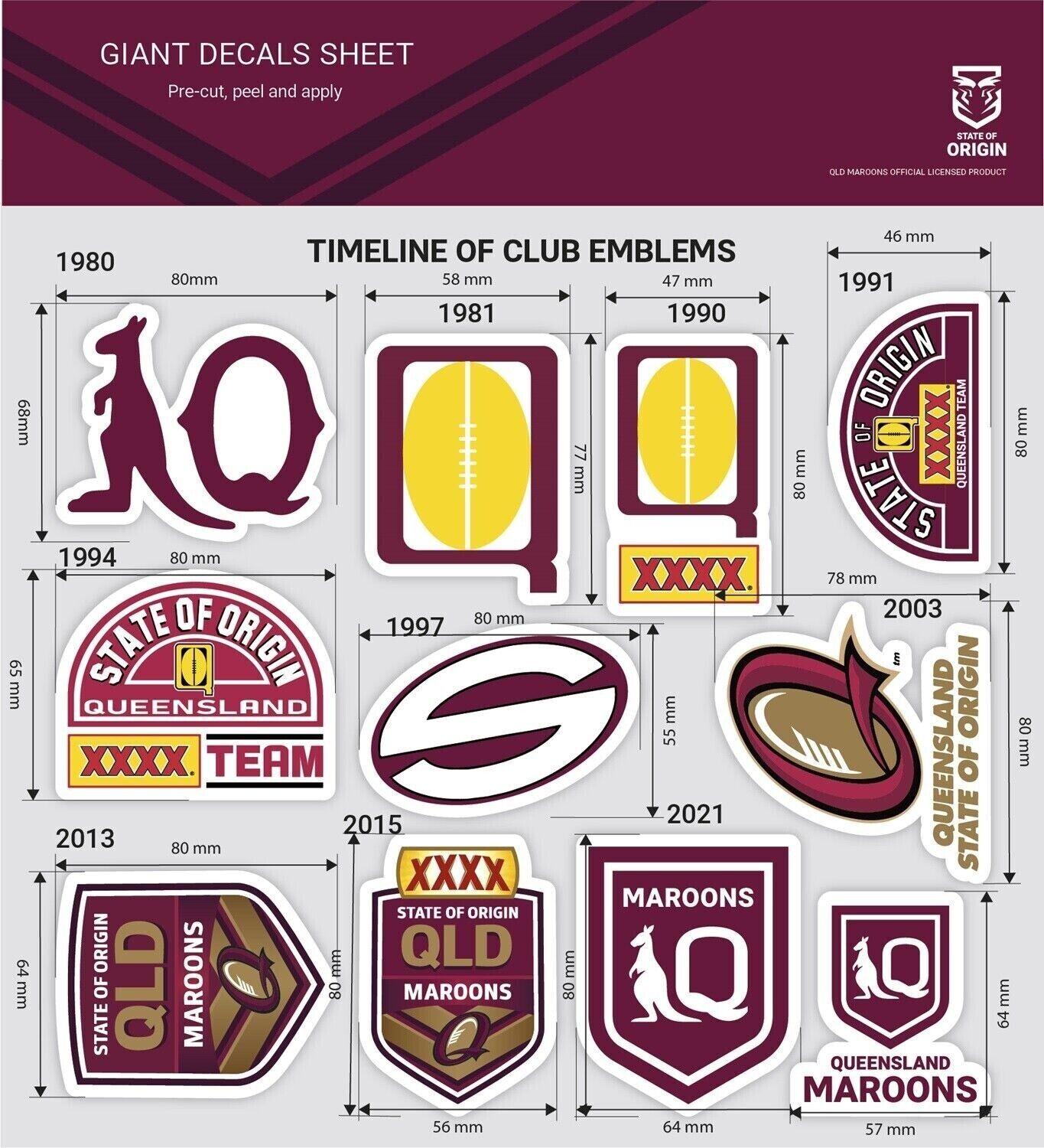 NRL Giant Decal Sheet - Queensland Maroons - Timeline Of Club Logos