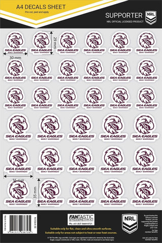 NRL A4 Decal Sheet - Manly Sea Eagles - Sticker