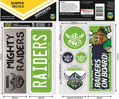 NRL Bumper Decal Sheet Set - Canberra Raiders - Team Logo Sticker - 170mm