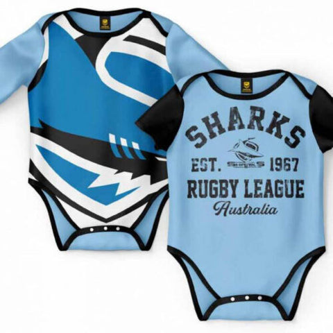 NRL 2 Piece Baby Body Suit  - Cronulla Sharks - Two Pack - Short & Long Sleeve