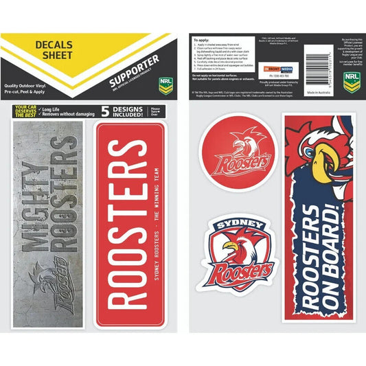NRL Bumper Decal Sheet Set - Sydney Roosters - Team Logo Sticker - 170mm