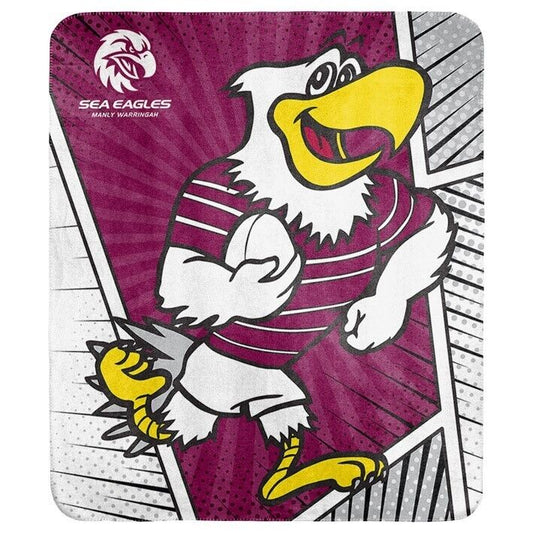 NRL Coral Mascot Blanket - Manly Sea Eagles - 150x130cm - Rugby League