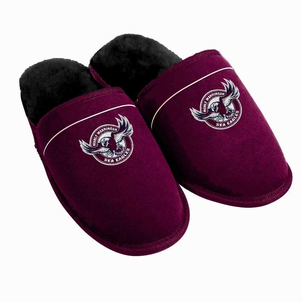 NRL Supporter Slippers Manly Sea Eagles Mens Size Fluffy Winter
