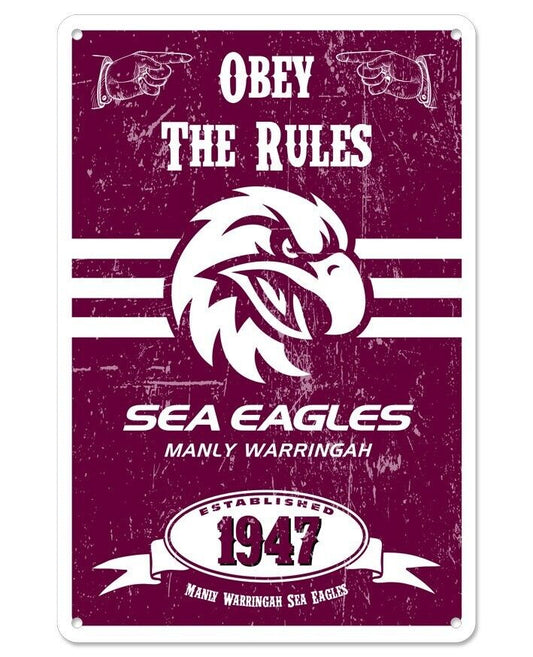 NRL Retro Supporter Tin Sign - Manly Sea Eagles - Man Cave - Heritage