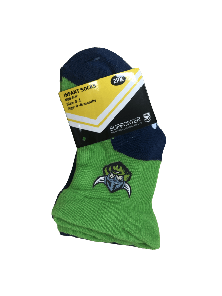 NRL Infant Socks - Canberra Raiders - Blue/Green - Set Of Two - Non Slip - Sock