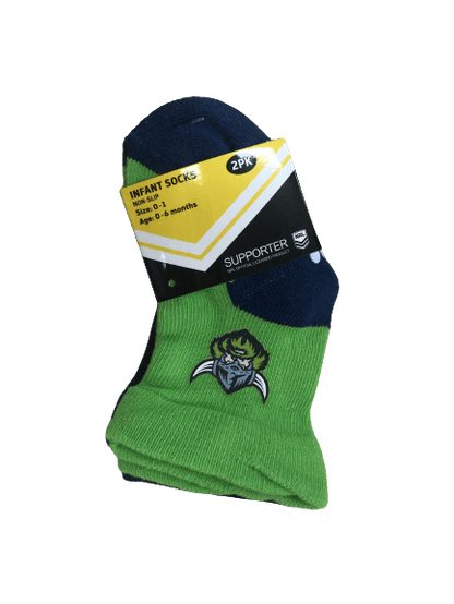 NRL Infant Socks - Canberra Raiders - Blue/Green - Set Of Two - Non Slip - Sock