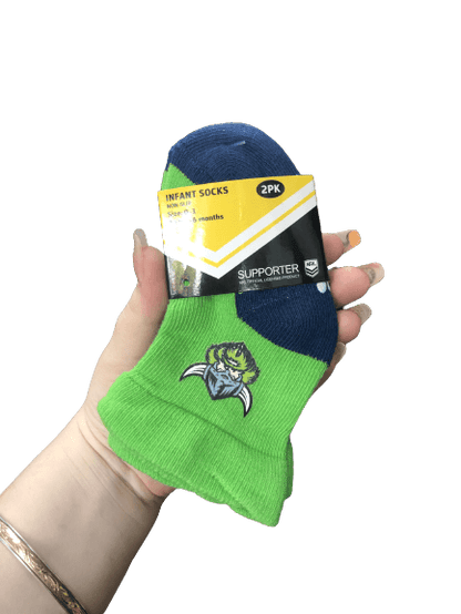 NRL Infant Socks - Canberra Raiders - Blue/Green - Set Of Two - Non Slip - Sock
