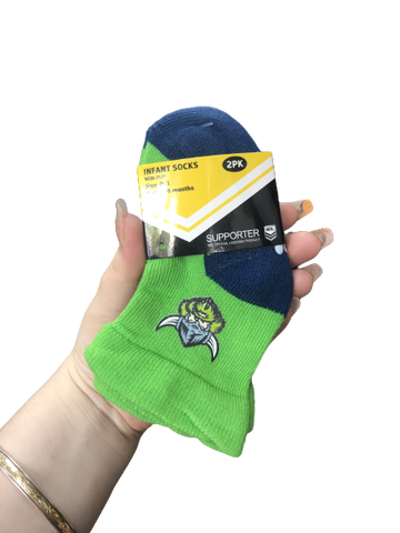 NRL Infant Socks - Canberra Raiders - Blue/Green - Set Of Two - Non Slip - Sock