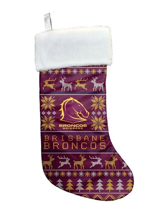 NRL Christmas Stocking - Brisbane Broncos - Sweater Print - XMAS
