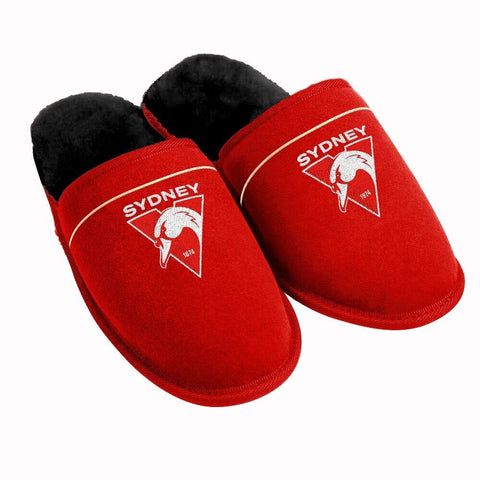 AFL Supporter Slippers - Sydney Swans - Mens Size - Fluffy Winter Shoes