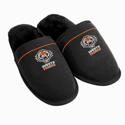NRL Supporter Slippers - West Tigers - Mens Size - Fluffy Winter Shoe