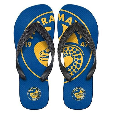 NRL Supporter Thongs - Parramatta Eels - Mens Size - Flip Flops - Shoe