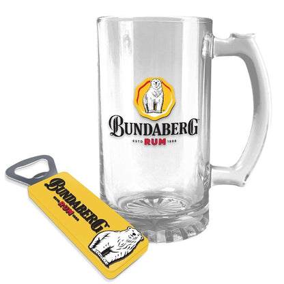 Bundaberg Stein and Opener Set - Magnetic Bottle Opener - Bundy Rum - 500ml