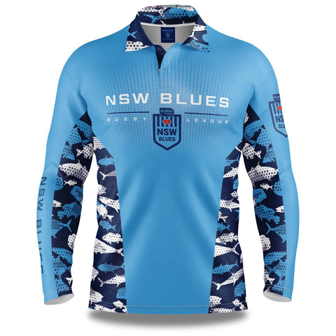 NRL Long Sleeve Reef Runner Fishing Shirt - New South Wales Blues - NSW - Adult