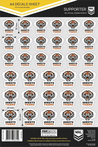 NRL A4 Decal Sheet - West Tigers - Sticker