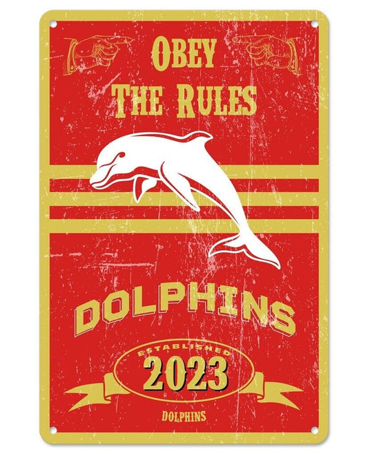 NRL Retro Supporter Tin Sign - Dolphins - Man Cave - Heritage