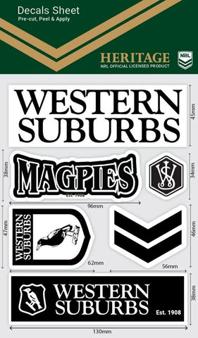 NRL Sticker Decal Sheet - Western Suburbs Magpies - Stickers Wordmark - Heritage