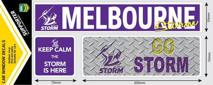 NRL Car Window Decal Set - 3 Stickers - Melbourne Storm - 280mm