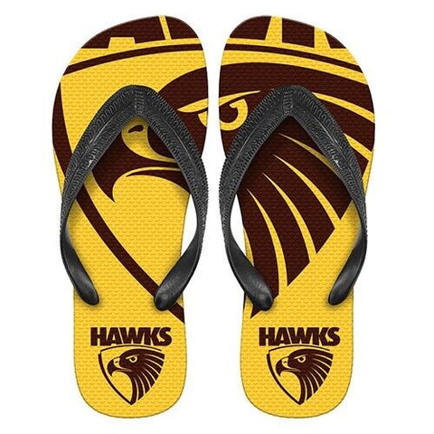 AFL Supporter Thongs - Hawthorn Hawks - Mens Size - Flip Flops - Shoe