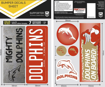 NRL Bumper Decal Sheet Set - Dolphins - Team Logo Sticker - 170mm