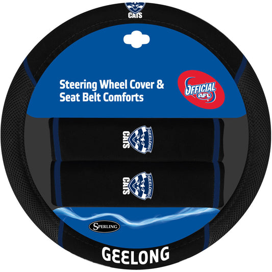 AFL Steering Wheel Cover - Seat Belt Covers - Geelong Cats - Universal Fit