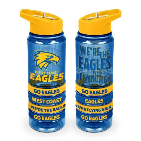 AFL Tritan Drink Water Bottle 650ml - West Coast Eagles - 4 Wrist Bands- Straw