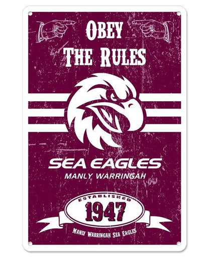 NRL Retro Supporter Tin Sign - Manly Sea Eagles - Man Cave - Heritage