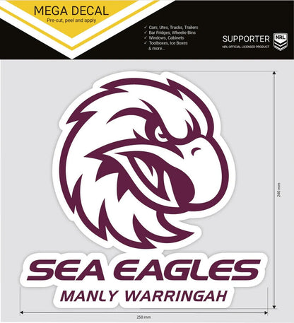 NRL Mega  Decal - Manly Sea Eagles (2024) - Car Sticker 250mm