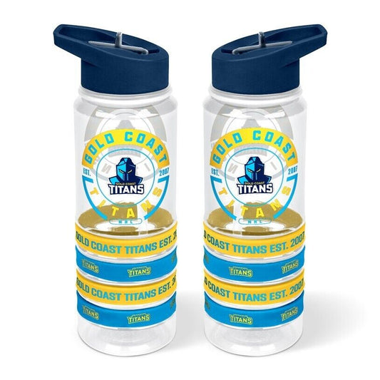 NRL Clear Tritan Drink Bottle 650ml - Gold Coast Titans - 4 Wrist Bands